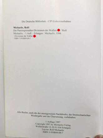 "Die Panzergrenadier-Divisionen der Waffen-SS", ca. DIN A5, 315 Seiten, gebraucht