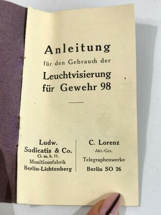 1.Weltkrieg, "Leuchtvisierung für Gewehr 98" Ungebraucht, in der originalen Umverpackung mit Anleitung