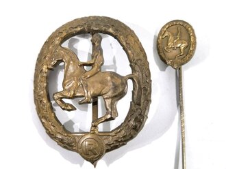 III.Reich, Deutsches Reiterabzeichen in bronze, dazu die Miniatur 16mm, Hersteller Lauer Nürnberg