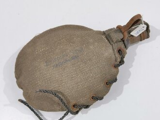 Feldflasche Deutsch 1.Weltkrieg, Bezug aus Ersatzmaterial mit undeutlich gestempeltem Hersteller