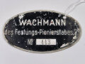 "Wachmann des Festungs-Pionierstabes 23" Dienstabzeichen aus Aluminium, schwarz lackiert, Breite 100mm