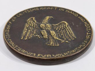 Bronzene Plakette "Für deutsche Kraft in Hand und Herz" Preuss Ministerium für Volkswohlfahrt. Duirchmesser 105mm, Gewicht 360 Gramm