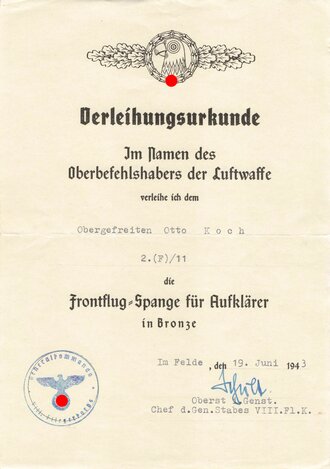 Luftwaffe, Gruppe Verleihungsurkunden für einen...