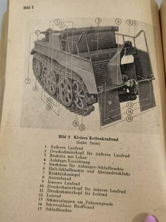 D 624/1 " Kleines Kettenkraftrad / SdHfz2) Typ HK 101" Gerätbeschreibung und Bedienungsanweisung vom 28.10.42 mit 86 Seiten plus 109 Bildern im Anhang.