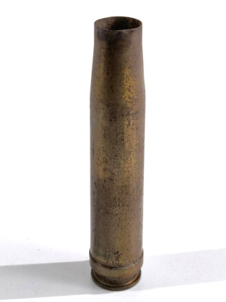 Abgeschossene Hülse für 2 cm Flak der Wehrmacht. Eisen vermessingt, datiert 1944, Frei von jeglichen Gefahrstoffen