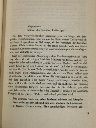 "Rede des Führers und Reichskanzlers Adolf Hitler vor dem dt. Reichstag am 11. Dezember 1941 über die Kriegsschuld Franklin D. Roosevelts, 41 Seiten, DIN A5