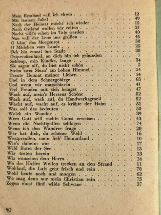 Singendes Ostpreussen, Liederbuch, 1949, 80 Seiten, stockfleckig