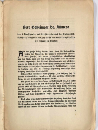 "Reden Adolf Hitlers und Dr. Allmers zur Eröffnung der Internationalen Automobil- und Motorradausstellung Berlin am 11. Februar 1933", 11 Seiten, DIN A5, geknickt 