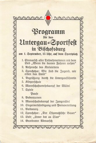 "Programm für das Untergau-Sportfest in...