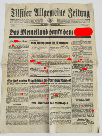 2 Zeitungen "Tilsiter Allgemeine Zeitung - Memellandanschluss" 22 + 23 März 1939