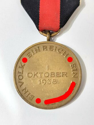 Anschlussmedaille Sudetenland (01. Oktober 1938) mit Band. Schöner Zustand
