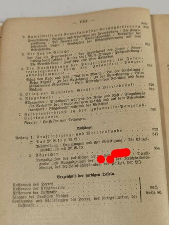 "Der Dientsunterricht im Heere",Ausgabe für den Schützen der Panzerabwehrkompanie, Berlin 1938/39, 358 Seiten, Einband fleckig