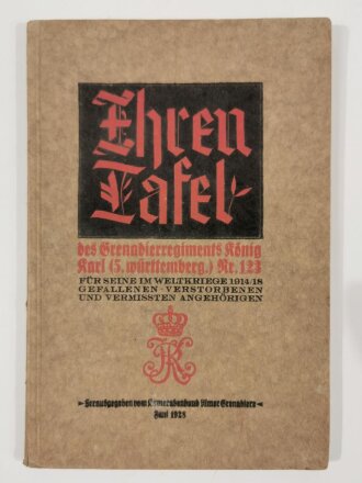 Württemberg "Ehrentafel des Grenadierregiments...