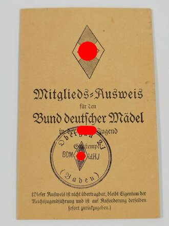 Mitglieds Ausweis für den Bund deutscher Mädel...
