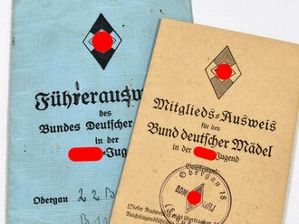 Mitglieds - und Führerausweis für den Bund deutscher Mädel  einer Angehörigen aus Regensburg