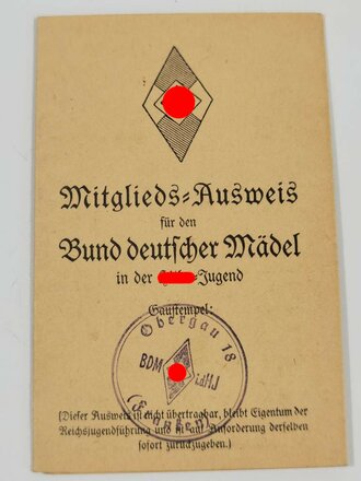 Mitglieds - und Führerausweis für den Bund deutscher Mädel  einer Angehörigen aus Regensburg