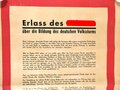 Großformatiges Plakat " Erlass des Führers über die Bildung des Deutschen Volkssturms , datiert September 1944" 83 x 120cm, professionel auf Gewebe aufgezogen