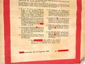 Großformatiges Plakat " Erlass des Führers über die Bildung des Deutschen Volkssturms , datiert September 1944" 83 x 120cm, professionel auf Gewebe aufgezogen