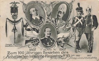 Ansichtskarte "Zum 100 jährigen Bestehen des Anhaltischen Infanterie-Regiments Nr. 93"