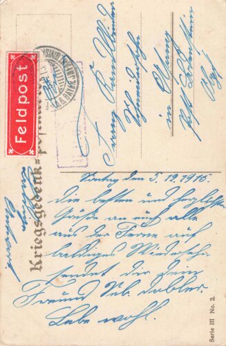 Ansichtskarte "Kriegsgedenk Postkarte" gelaufen als Feldpost