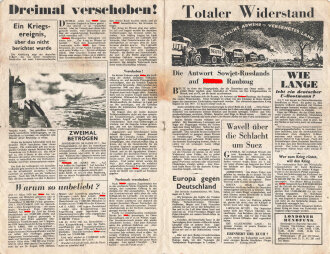 Großbritannien 2. Weltkrieg, "Amerikanische Truppen in Island!", Flugblatt 510/viii, No. 8, 9. Juli 1941, 4 Seiten, geknickt