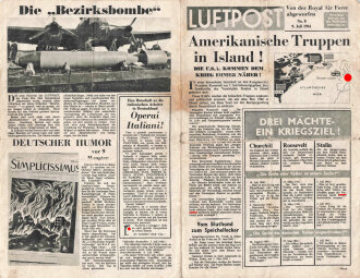 Großbritannien 2. Weltkrieg, "Amerikanische Truppen in Island!", Flugblatt 510/viii, No. 8, 9. Juli 1941, 4 Seiten, geknickt