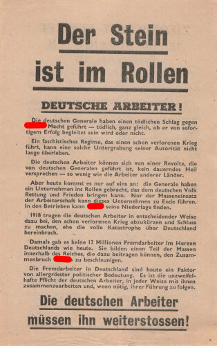 Flugblatt "Der Stein ist im Rollen!" XG.20, ca. DIN A5, polnische Rückseite