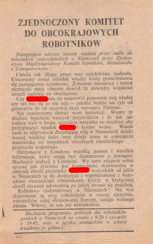 Flugblatt "Der Stein ist im Rollen!" XG.20, ca. DIN A5, polnische Rückseite