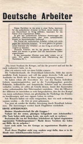 Flugblatt "Deutsche Arbeiter!" WG 3 F, ca. DIN...