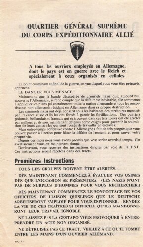 Flugblatt "Deutsche Arbeiter!" WG 3 F, ca. DIN A5, französische Rückseite