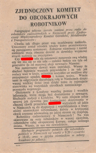 Flugblatt "Der Stein ist im Rollen!" XG.20, ca. DIN A5, polnische Rückseite