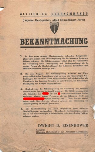 Flugblatt "Bekanntmachung!" ZG 66, ca. DIN A5, brüchig