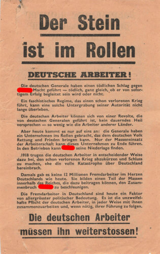 Flugblatt "Der Stein ist im Rollen!" XG.20, ca....