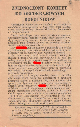 Flugblatt "Der Stein ist im Rollen!" XG.20, ca. DIN A5, polnische Rückseite