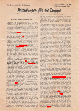 "Mitteilungen für die Truppe", August 1944, Nr. 335, DIN A4, REPRODUKTION