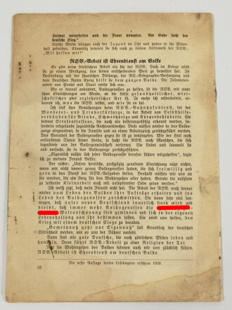 NSV "Schriften zu Deutschlands Erneuerung" Nr. 122 1940, stark gebraucht, 16 Seiten