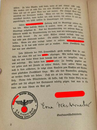 "Nationalsozialistische Frauenschaft Gau Hessen-Nassau" 8 Seiten, DIN A5