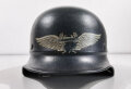 Stahlhelm Luftschutz. Zusammengehöriges Stück, Originallack, entnazifiziert