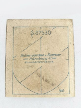 Wehrmacht Heer, Abziehbild Adlerschild für Stahlhelme der Firma "Huber Jordan u.Koerner Nürnberg"