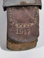 Preußen 1.Weltkrieg, Koppelschloss für Mannschaften aus Eisen, feldgrau lackiert. An Lederlasche von Steinmetz Brenslau 1917
