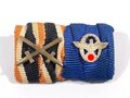 2er Bandspange. Kriegsverdienstkreuz 2. Klasse mit Schwerter / Dienstauszeichnung Polizei für 8 Jahre mit Auflage. Sehr schöner Zustand.