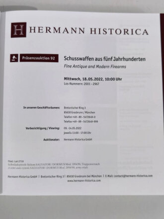 Hermann Historica, Auktion 92 " Schusswaffen aus...