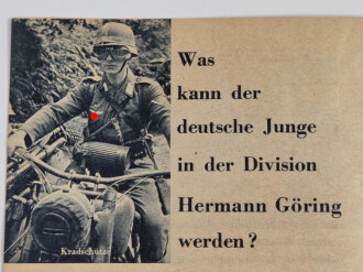 Division Hermann Göring, 14 seitige Werbebroschüre mit Meldezettel für freiwillige. Guter Zustand