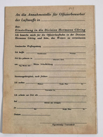 Division Hermann Göring, 14 seitige Werbebroschüre mit Meldezettel für freiwillige. Guter Zustand