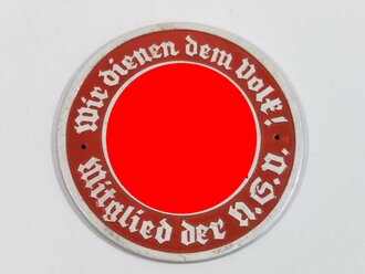 NS Volkswohlfahrt, Türplakette Aluminium 75mm " Wir dienen dem Volk ! Mitglied der N.S.V."