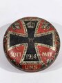 1. Weltkrieg , patriotische Blechdose mit Eisernem Kreuz, Durchmesser 60mm, dazu die Hälfe eines Blechei