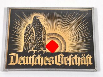 III.Reich, Schaufensteraufsteller " Deutsches Geschäft" Aluminiumrahmen 18,5 x 24cm. Ungereinigt, leichter Wasserschaden