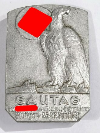 Leichtmetallabzeichen " Gautag der NSDAP Stuttgart 1937 " mit Hersteller Fr. Zimmermann, Stuttgart