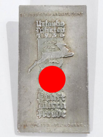 Leichtmetallabzeichen " Urlaubsfahrten 1936 " Kraft durch Freude" mit Hersteller Adolf Besson, Gmünd