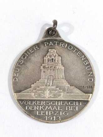 Tragbare Medaille Leipzig 1913 Deutscher Patriotenbund Völkerschlacht-Denkmal bei Leipzig 16.-18. / 1000er Silber/ Durchmesser 30 mm